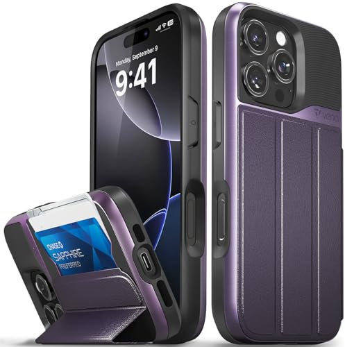 VENA vCommute for iPhone 16 Pro Max Wallet Case, [Military Grade Drop Protection] Flip Leather Cover Slot Card Holder with Kickstand - Purple