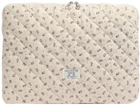 CHAMAIR Puffy Laptop Sleeve 15 Inch Cute Case Floral Quilted Notebook Cover Aesthetic Macbook Case 14'' 15'' (Purple 15in)