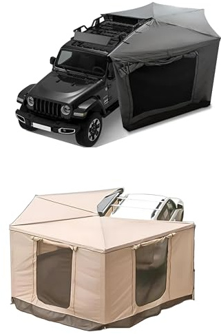 270° Markise Khaki oder Grau Automarkise/Zelt mit Vorzelt 200x200cm oder 250x200cm (Grau, 200x200cm für die Beifahrerseite)