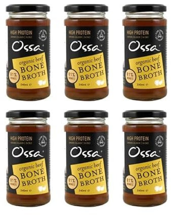 Ossa Bone Broth – Beef, 100% Natural & High Protein | Gut Health & Digestion Support | Keto & Paleo Friendly | Preservative-Free | 240ml (Pack of 6)