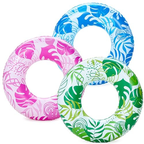 JOYIN Paquete de 3 inflables para Piscina, flotadores para niños y Adultos, con Hojas Tropicales, Ideal para Fiestas en la Playa