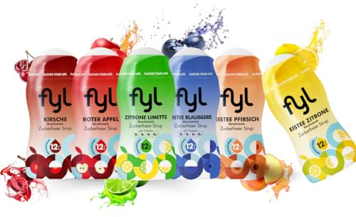 fyl Zuckerfreier Sirup Starterset - 6 Geschmacksrichtungen für 72L Zero Getränk - Perfekter Durstlöscher für zu Hause und Unterwegs – Vitaminreich