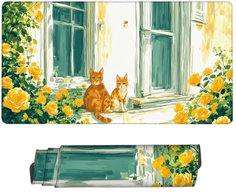 Gaming Mouse Pad 900x300x3mm Large Gaming Mouse Mat Yellow XXL Mousepad Cat Desk Mat with Non-Slip Base, Extended Mouse Mat with Stitched Edges, Water Resist Surface Keyboard Mat for Office H2-299