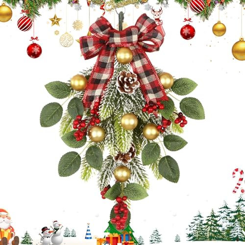 Adorno navideño en Forma de lágrima,Coronas navideñas en Forma de lágrima - Corona Decorativa para Porche - Guirnalda navideña Artificial, Corona navideña Decorativa para Uso Interior y Exterior