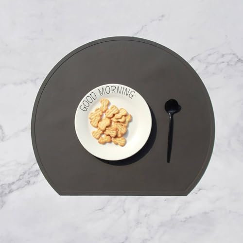 Tischsets Platzsets, 6 Stück Knitterfreier, abwischbarer, schmutzabweisender Halbkreis Platzdeckchen für Küche,Zuhause,Restaurant,Speisetisch, 38x33cm, Dunkelgrau