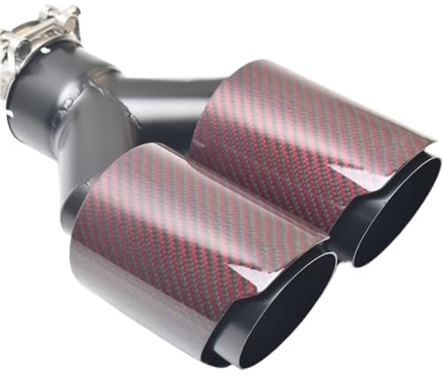 Edelstahl Auspuff Endrohr Auto Red Carbon Fiber Glossy Tip Y-Form Doppelausgang Auspuffrohrdüse Dekoration Universal Edelstahl Endrohr Auspuffblende(60MM IN- 102MM Out)
