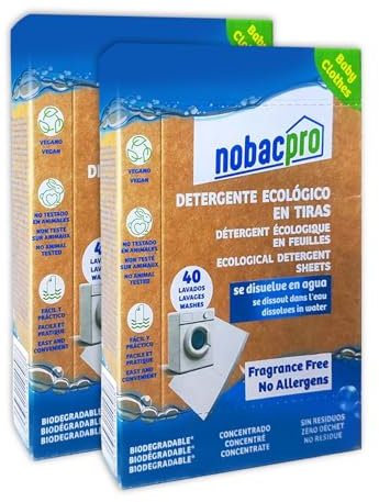 NobacPro - Detergente en Tiras para Lavadora | Hasta 80 Lavados - 40 Tiras | Olor Free Fragance | 100% Ecológico | Hipoalergénico y vegano | No contiene plásticos | Fabricado en España