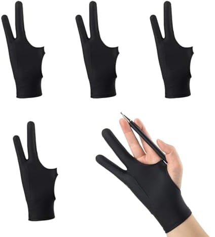 PMELCXD Zeichenhandschuh für digitales Malen und Zeichnen – 4er Set, 21,5 x 9 cm, für Links- und Rechtshänder, Flexibel, Schwarz
