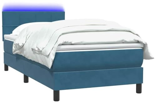 vidaXL Boxspringbett mit Matratze Dunkelblau 90x220 cm Samt, Bett, Bettrahmen, Einzelbett, Schlafzimmermöbel, Lattenrost, Samtbett, Polsterbett