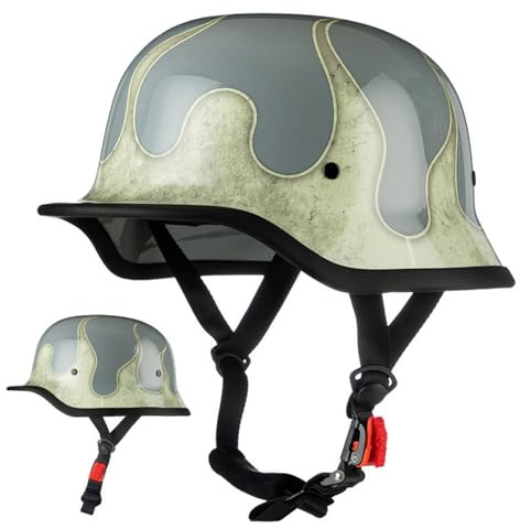 German Style Retro Motorcycle Half Helmet Vintage Open Face Helmet Cool Skull Cap Helmet Adult Men Women Novelty Half Shell Helmet DOT Approved for Cruiser Scooter Chopper ATV v(H,Large)