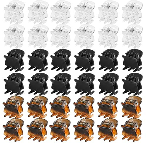 36 Pezzi Pinze Per Capelli, Mini Clip per Capelli, Mini Mollettoni Capelli, Forcina Antiscivolo, Adatto per Ragazze e Donna, Nero, Tartarugato, Bianco Trasparente, 1.5 cm