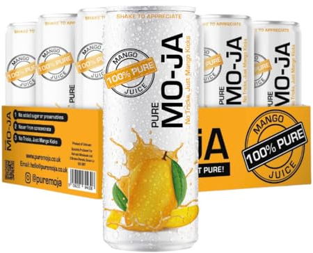MO-JA Pure Mango Juice, 100% Pure No added sugar, no preservatives and never from concentrate. 12 Cans, 320ml each