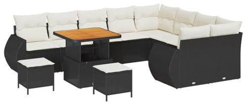 vidaXL Gartensofa-Set 12 STK. 12-Sitzanzahl Schwarz und Creme