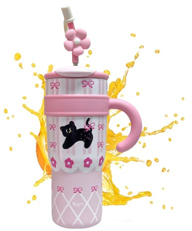 Water Bottle Steel, 1200 ml Metal Flask with Straw and Handle, Leakproof Reusable Tumbler, Perfect for Hot Cold Drinks, Tea, Travel, Camping, Gym, School, Outdoor Use, 25 cm Pink