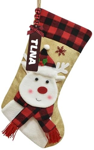 FiveMileBro Personalisiert Weihnachtsstrümpfe mit Namen (selbst beschriftbar, Nicht gedruckt) -Großer Nikolausstrumpf als hängende Stockings Deko für Kamin, Weihnachtsbaum & Familienfeier (Rentier)