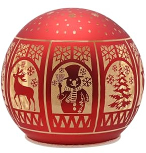 Widdop Regal Tidings Glass LED Light Up Globe – Red Christmas Windows Scene with Reindeer, Snowman & Trees – Festive Seasonal Decoration