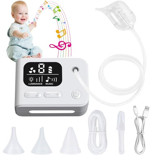 Aspirateur nasal Mouche-bébé électrique, Mouche Bebe Electrique pour bébés, Rechargeable USB avec Écran LCD, Lumière Douce & Musique, 9 Niveaux d’Aspiration, Embouts Silicone Souples pour Nez Bouché