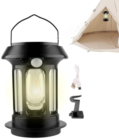 Giwnuq Lanterne de camping, éclairage d'ambiance rechargeable avec détecteur de mouvement, lampes d'extérieur portables à énergie solaire | pour intérieur, jardin, cour, patio, porche, balcon
