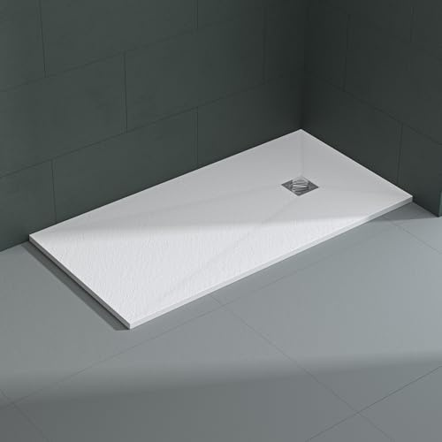 Mai & Mai Receveur de Douche Blanc Rectangulaire 80x160x3cm | Fabriqué en Résine, Bac à Douche Extra-plat, Receveur Antiglisse pour Salle de Bain, Géo9