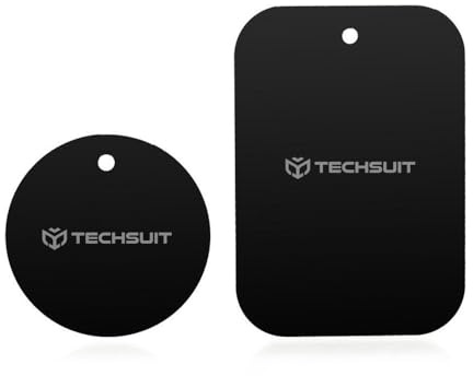 Techsuit 2er Pack Metallplatten für Magnetischen Handyhalter, Matte Oberfläche, 3M Klebstoff, Universal, Schwarz