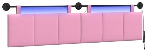 vidaXL Hängendes Kopfteil Mit LED Licht Rosa Stoff, Schlafzimmer, Rechteckig, Modern, Wandmontage, Anpassbares Kopfteil, Ergonomisch, Platzsparend, Akzentpaneel