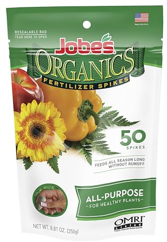 Jobe’s Organics All Purpose Fertilizer Spikes, Easy Plant Care Fertilizer for Vegetables, Flowers, Shrubs, Trees, and Plants, 50 Count