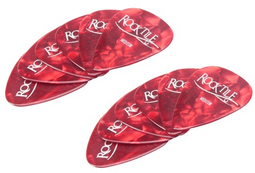Rocktile Plektren Red Tortoise Medium 12er Pack - Stärke “Medium” (0,7 mm) - Traditionelle Teardrop-Form - Material: Zelluloid - Rot