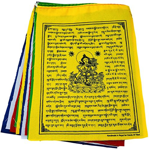 Hands Of Tibet Weiße Tara, tibetische Gebetsfahnen-Set, 10 Gebetsfahnen