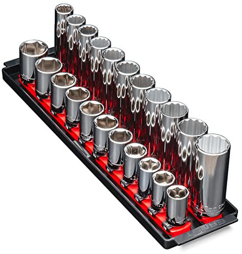 Ernst Manufacturing Socket Boss 2-Rail 1/2-Inch-Drive Socket Organizer, 13-Inch, Red (8494)