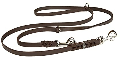 CopcoPet Hundeleine aus Fettleder 2,40m x 15mm Braun – 3-Fach verstellbar, geflochten – Mit Chrombeschlägen – Grifffest, robust – Umhängeleine für mittelgroße Hunde, ideal für Spaziergang, Training