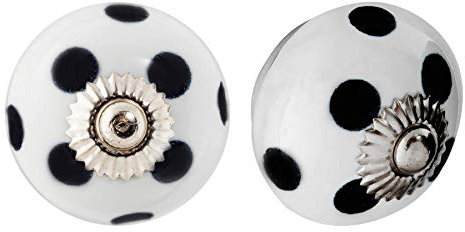 Nicola Spring Ceramic Cupboard Drawer Handle Knobs - Polka Dot Design - White/Black - Pack of 12