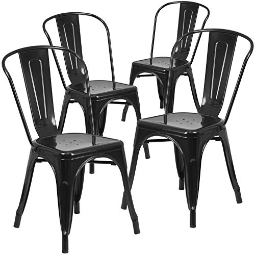 Flash Furniture Stuhl, stapelbar, Handelsgüte, Metall, für drinnen und draußen, Kunststoff, Gummi, Schwarz, 4 Stück