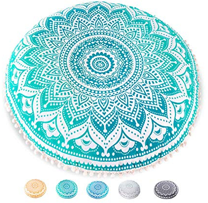 Mandala Life ART Böhmischer runder Kissenbezug - 75 cm - Akzentartikel für Ihr Wohnzimmer, Schlafzimmer, Sitzbereich - Bodenkissenbezug