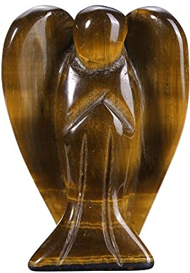 CrystalTears Tiger's Eye Stone Carved Guardian Angel Statue 1.5 iches Reiki Healing