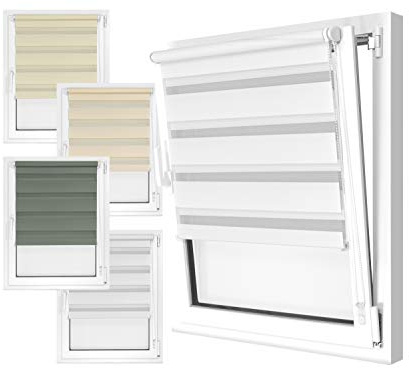 Npluseins Store Jour Nuit sans percage, 50 x 150 cm - Store Enrouleur Double, Disponible en 4 Couleurs et 8 Tailles – Rail de Support Fixe – Installation Facile, Blanc