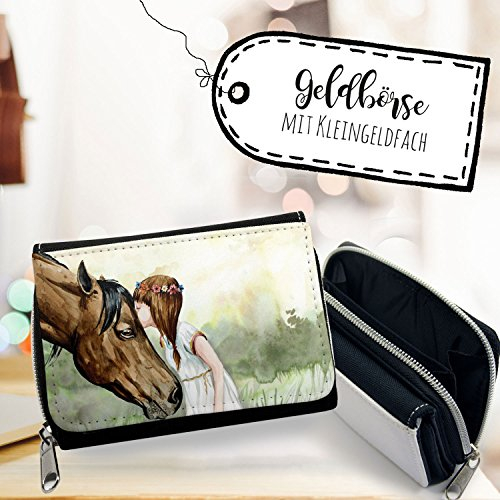 ilka parey wandtattoo-welt® Portemonnaie Portmonee Geldbörse Brieftasche Pferd Mädchen mit Blumenkranz gk095