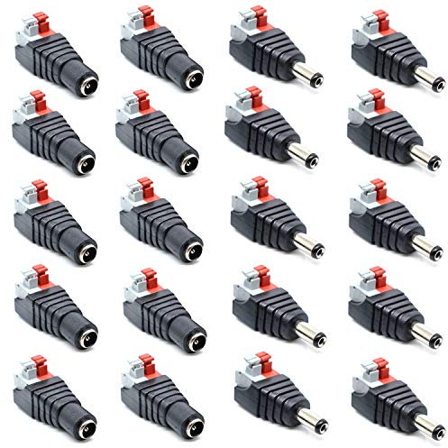 Oiyagai 10 Pares de Tomas de Corriente Continua Macho + Hembra 12v 2,1 x 5,5 mm para Conectores de adaptadores de presión de Resorte para cámaras CCTV