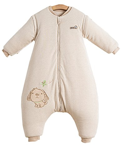 Chilsuessy Baby Winter Schlafsack Langarm 3.5 Tog Bio Baumwolle Kinder Schlafsack Schlafanzug mit abnehmbar Langarm, Beige, L/Koerpergroesse 95-110cm
