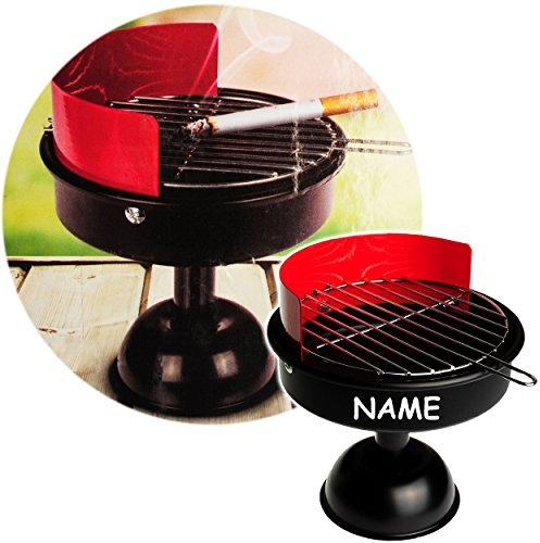 alles-meine.de GmbH großer Aschenbecher - BBQ Grill - inkl. Name - für Draußen & Drinnen - aus Metall/Chrom - Barbecue Garten Party - Windascher Windaschenbecher/Ascher -..