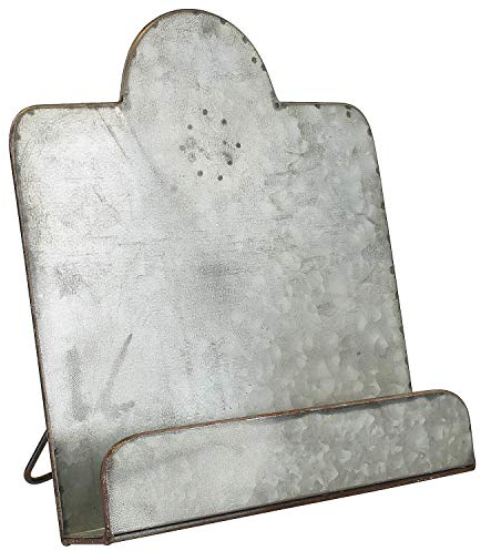 MACOSA SA81874 Kochbuch-Halter Zink Silber Vintage Landhausstil 30,7 x 27,5 cm Küchen-Utensilien Dekorativer Buchhalter Kochbuchständer Buchstütze
