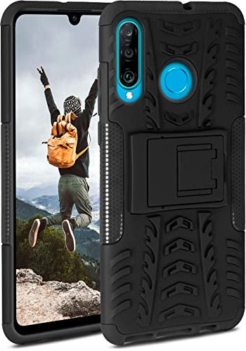 ONEFLOW Tank Case für Huawei P30 Lite/P30 Lite New Hülle Outdoor, stabile Panzerhülle mit Kamera und Display Schutz, sichere Handyhülle, TPU Handy Schutzhülle mit Ständer, Schwarz