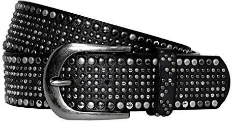 Just -Key Fashion Damen Gürtel - Vintage Gürtel - Teilleder Nietengürtel in 15 Farben - Schwarz Länge 95 cm