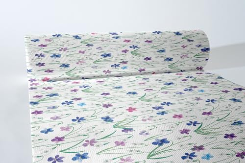Sovie HORECA Linclass® Airlaid Tischläufer Nelia, Stiefmütterchen Schneeglöckchen, Ideal für Garten- und Sommerfest, 40 cm x 24 m, 1 Stück