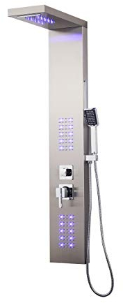 Elbe Columna de ducha con LED, de acero inoxidable cepillado, para un ambiente romántico
