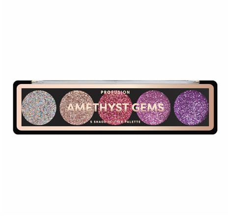 Profusion Cosmetics Glitzer-Palette mit 5 Farbtönen, entfesseln Sie Ihr inneres Funkeln mit lebendigen, gepressten Glitzern und Edelsteinen für mühelosen Glamour, heben Sie Ihren Look mit