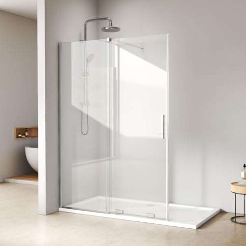 EMKE Walk In Duschwand 120x195 cm Schiebetüren Duschabtrennung Duschtrennwand Duschkabine Duschtür 8 mm Dusche Glas NANO einfach-Reinigung Beschichtung