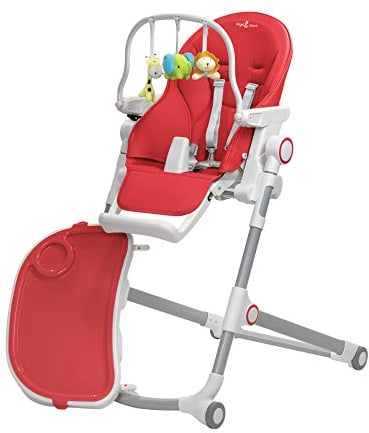 Engel & Storch Baby Hochstuhl HUGO Kinderhochstuhl Babystuhl mitwachsender Hochstuhl Verstellbar und Klappbar, Abnehmbares Tablett und inklusive Spielebogen - in der Farbe Rot