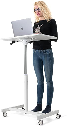 Tatkraft Trend Airlift Pneumatischer Sitz-Steh Laptoptisch mit 4 Rädern, Höhenverstellbar 74-114 cm Mühelose Gaslift-Regelung, große Tischplatte Geeignet bis 19” Laptops mit Maus, Robust und Stilvoll