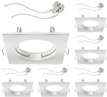 ledscom.de 6 Stück Deckeneinbaurahmen RIR Einbaurahmen weiß matt eckig (LED/Halogen/MR16/50mm) inkl. GU5.3 Fassung