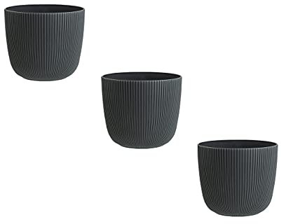 Gariella 3X anthrazit moderner Blumentopf mit Drainagesystem Pflanztopf-Kübel widerstandsfähig rund wetterfest Kunststoff Ø 10 cm